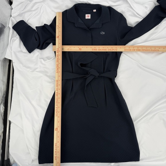Lacoste Live Sz S Geometric Belted Piqué Long Sleeve Shirt Dress Sporty Preppy - Picture 5 of 6